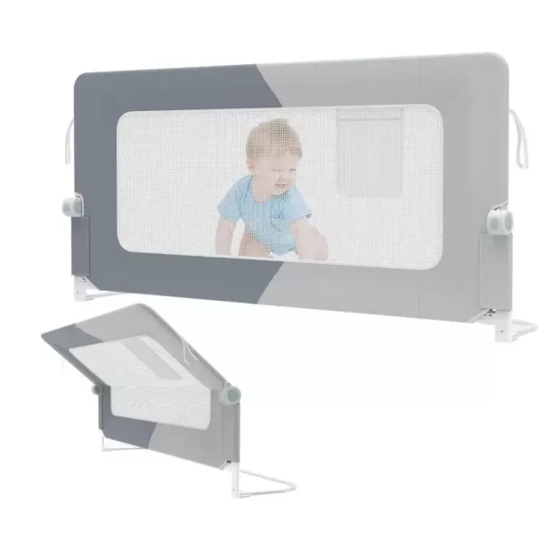 Barrière de lit pliable 180° en polyester – sécurité anti-chute enfant