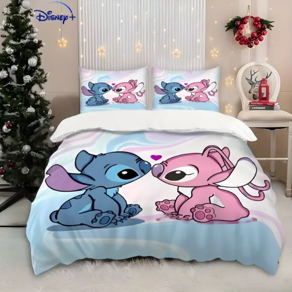 Parure de lit enfant 3 pièces motif Stitch et Angel – style dessin animé doux