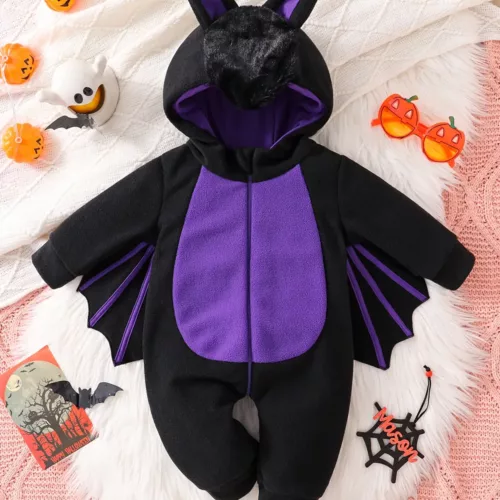 Déguisement chauve-souris enfant en peluche douce avec ailes effet velours noir