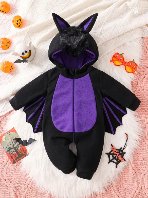 Déguisement chauve-souris enfant en peluche douce avec ailes effet velours noir