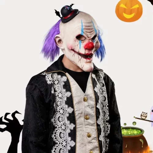 Masque clown effrayant en latex réaliste – sourire diabolique pour Halloween