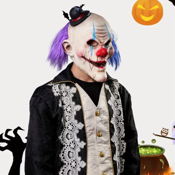Masque clown effrayant en latex réaliste – sourire diabolique pour Halloween