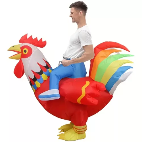 Déguisement gonflable coq rouge adulte – Costume humoristique original fête