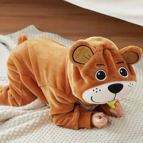 Combinaison bébé douce à capuche – déguisement animal lion, ours ou chiot