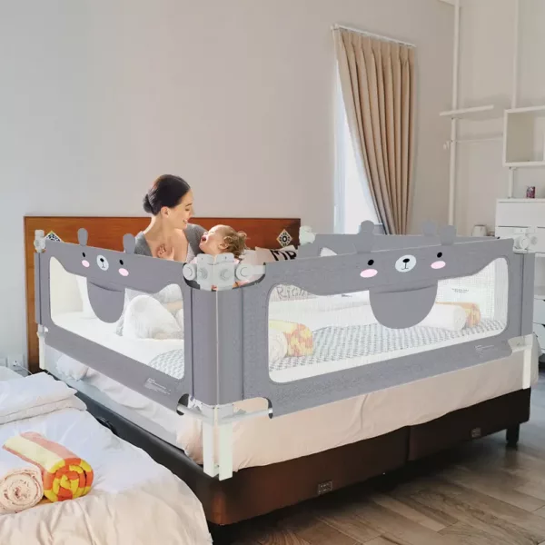 Rallonge de lit enfant motif ours – barrière rembourrée antichoc sécurisée