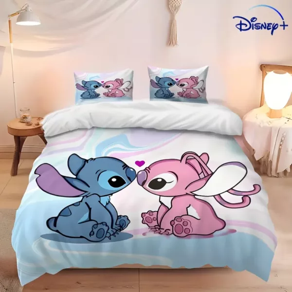 Parure de lit enfant 3 pièces motif Stitch et Angel – style dessin animé doux