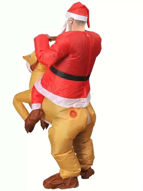 Costume gonflable adulte Père Noël chevauchant un renne – effet réaliste et festif