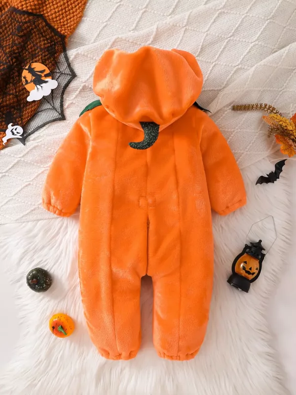 Combinaison bébé en peluche citrouille avec capuche – déguisement doux Halloween