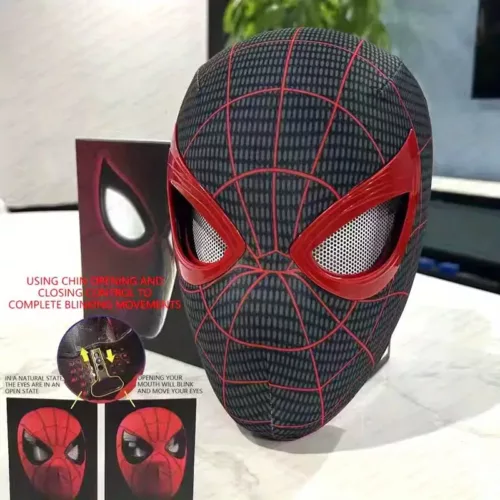 Masque Spider-Man Miles Morales avec yeux mobiles lumineux – Cosplay Halloween