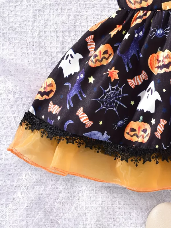 Robe bébé fille Halloween – citrouille imprimée avec chapeau de sorcière assorti