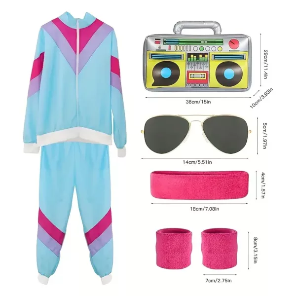 Déguisement rétro années 80 complet – veste, pantalon, accessoires fluo fête