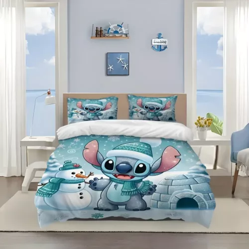 Parure de lit 3 pièces Lilo & Stitch – housse de couette dessin animé doux coton