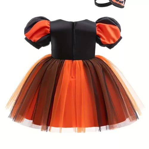 Robe princesse Halloween fille – costume citrouille avec jupe tutu et serre-tête