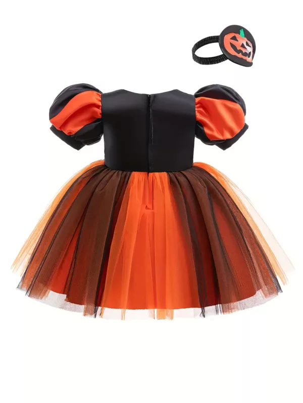 Robe princesse Halloween fille – costume citrouille avec jupe tutu et serre-tête