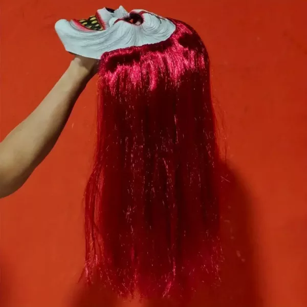 Masque de clown réaliste avec cheveux ondulés – latex effrayant pour Halloween
