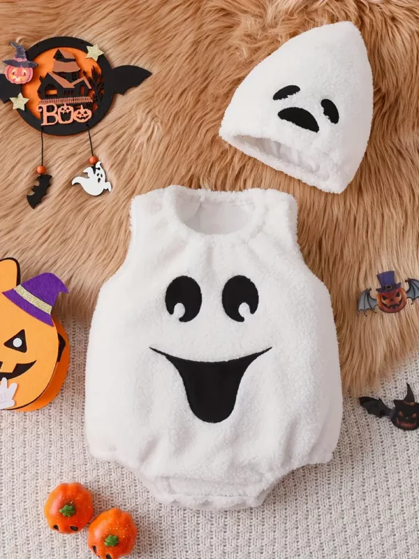 Ensemble bébé sans manches en peluche avec bonnet assorti – look photo adorable