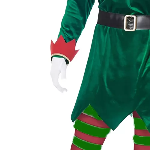 Costume de lutin de Noël en polyester avec ceinture – tenue festive roleplay