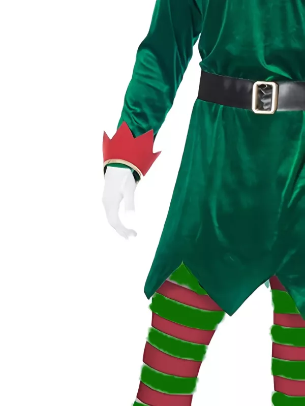 Costume de lutin de Noël en polyester avec ceinture – tenue festive roleplay