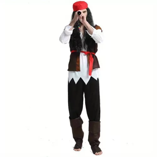 Déguisement pirate adulte style Jack Sparrow – chemise, gilet et ceinture