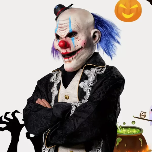 Masque clown effrayant en latex réaliste – sourire diabolique pour Halloween