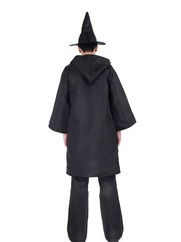 Costume sorcier 3 pièces – cape à manches longues, chapeau, écharpe rayée