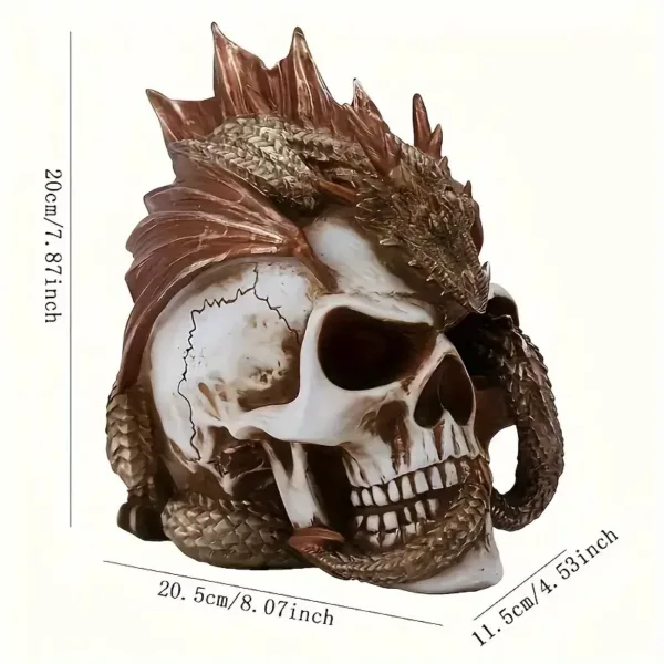 Statue crâne en résine style dragon – décor gothique pour collection ou bureau