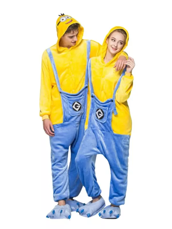 Pyjama kigurumi ours en polaire douce jaune avec capuche et poches
