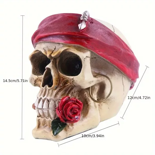 Crâne décoratif en résine avec bandeau gothique rouge – Idéal Halloween