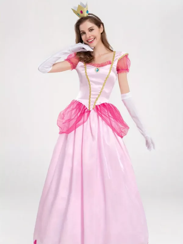 Robe princesse fille satin élégant avec couronne dorée – déguisement féerique