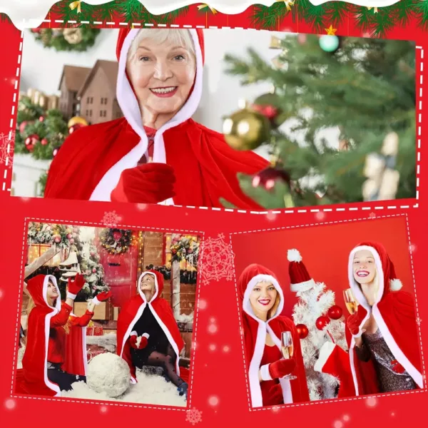 Accessoires de costume de Père Noël en velours avec cape, chapeau et gants