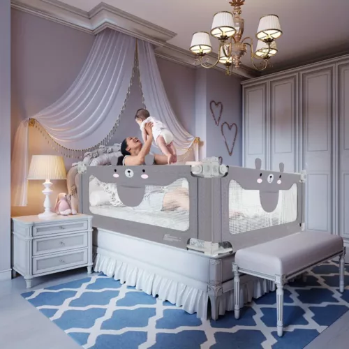 Rallonge de lit enfant motif ours – barrière rembourrée antichoc sécurisée