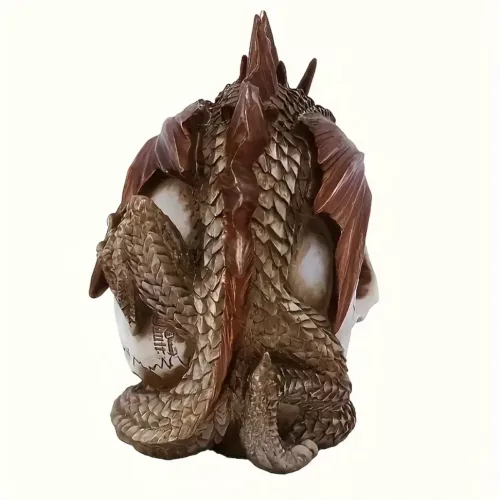 Statue crâne en résine style dragon – décor gothique pour collection ou bureau