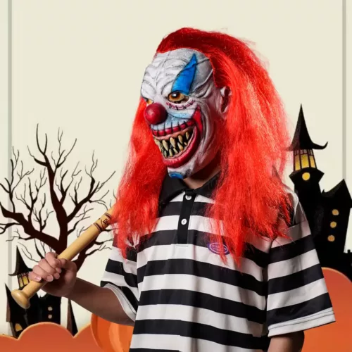 Masque de clown effrayant en latex réaliste – accessoire Halloween terrifiant
