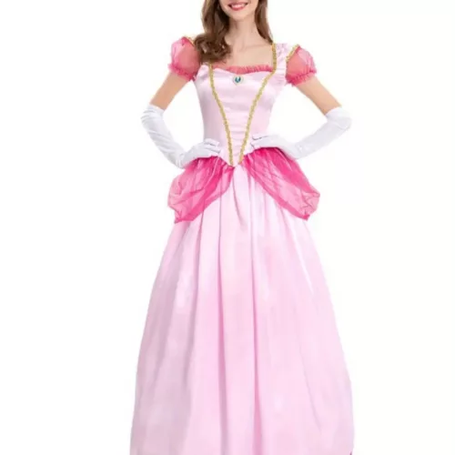Robe princesse fille satin élégant avec couronne dorée – déguisement féerique