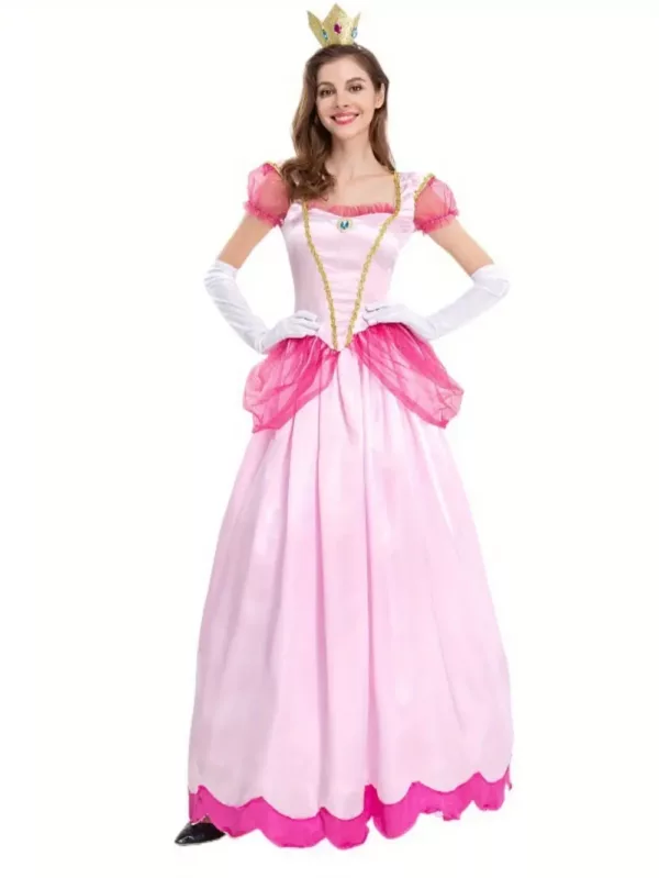 Robe princesse fille satin élégant avec couronne dorée – déguisement féerique