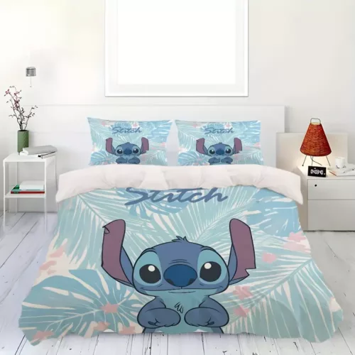 Parure de lit 3 pièces Lilo & Stitch – housse de couette imprimée dessin animé