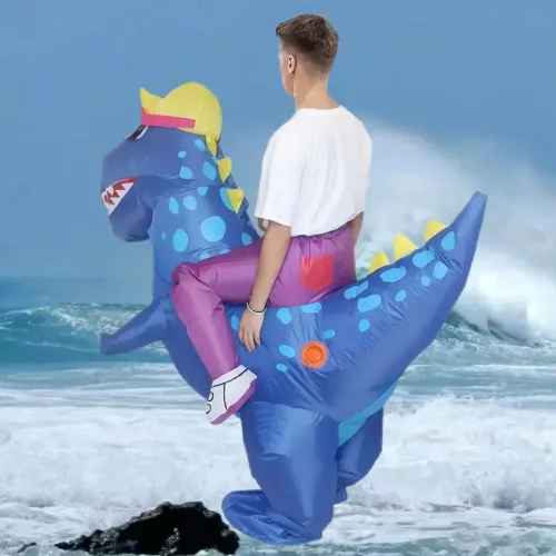 Costume dinosaure gonflable avec lunettes de soleil Bleues – effet garanti