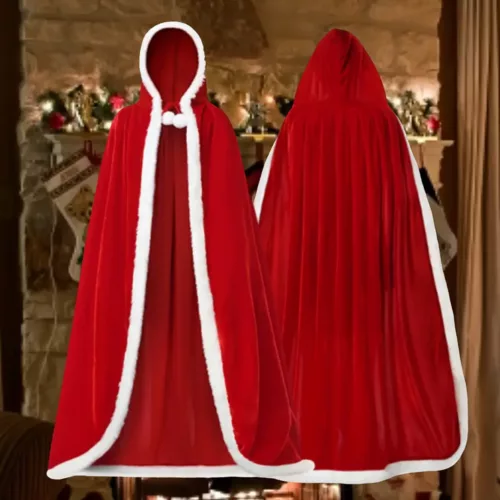 Ensemble accessoires Père Noël femme – cape à capuche, chapeau et gants
