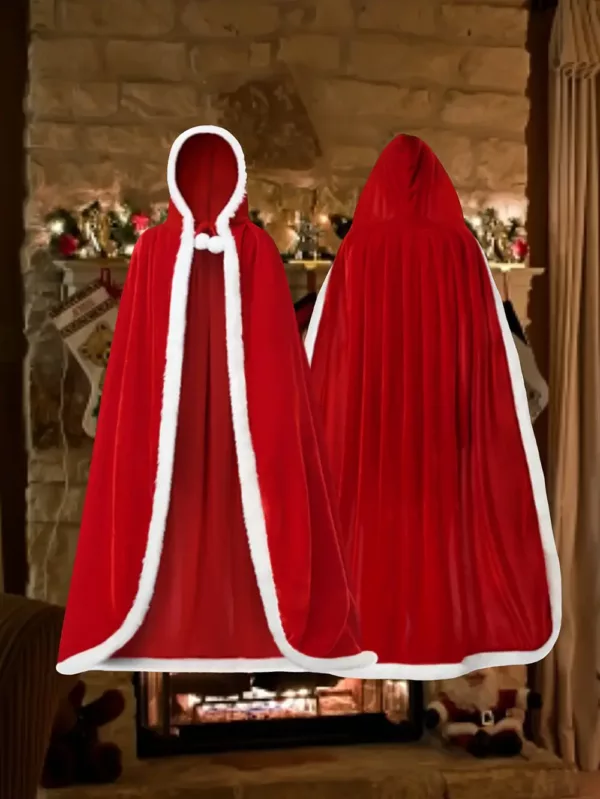 Ensemble accessoires Père Noël femme – cape à capuche, chapeau et gants