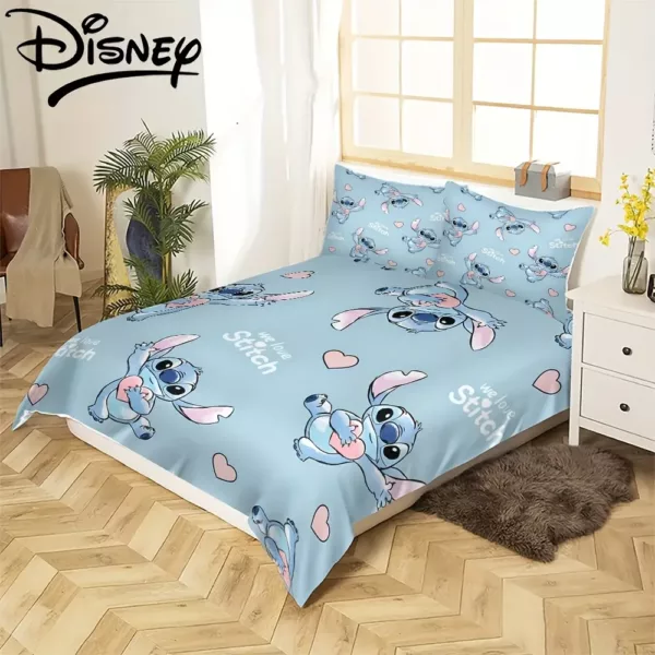 Housse de couette Stitch 3 pièces en polyester doux – thème anime lavable