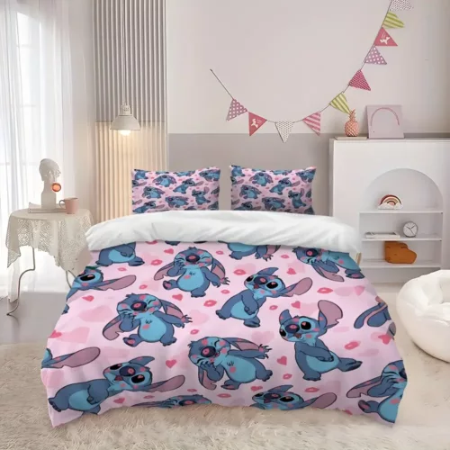 Parure de lit Lilo & Stitch 3 pièces – motif Disney enfant – coton doux