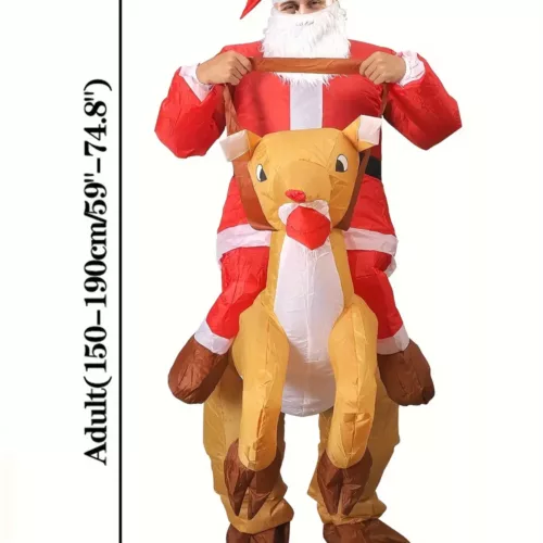 Costume gonflable adulte Père Noël chevauchant un renne – effet réaliste et festif