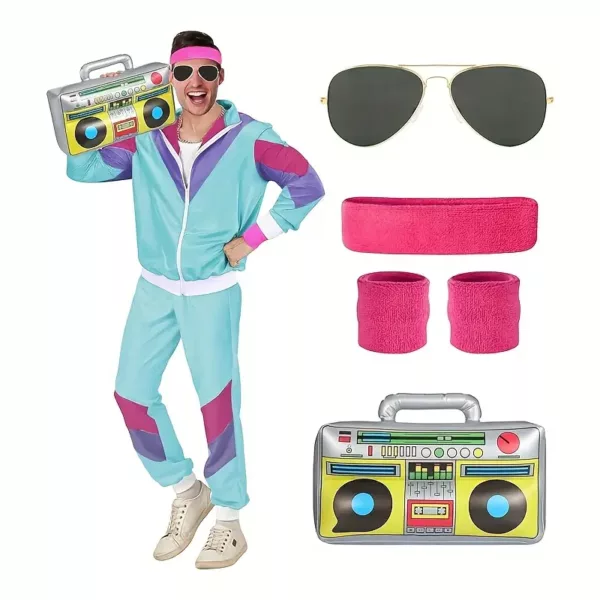 Déguisement rétro années 80 complet – veste, pantalon, accessoires fluo fête