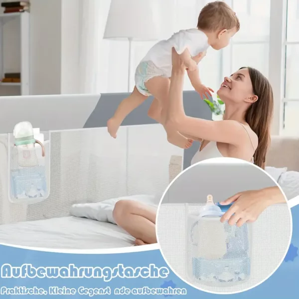 Barrière de lit pliable 180° en polyester – sécurité anti-chute enfant