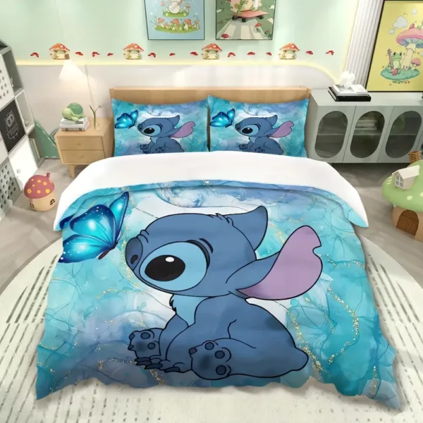 Parure de lit 3 pièces Lilo & Stitch – Housse de couette + taies d’oreiller motif cartoon