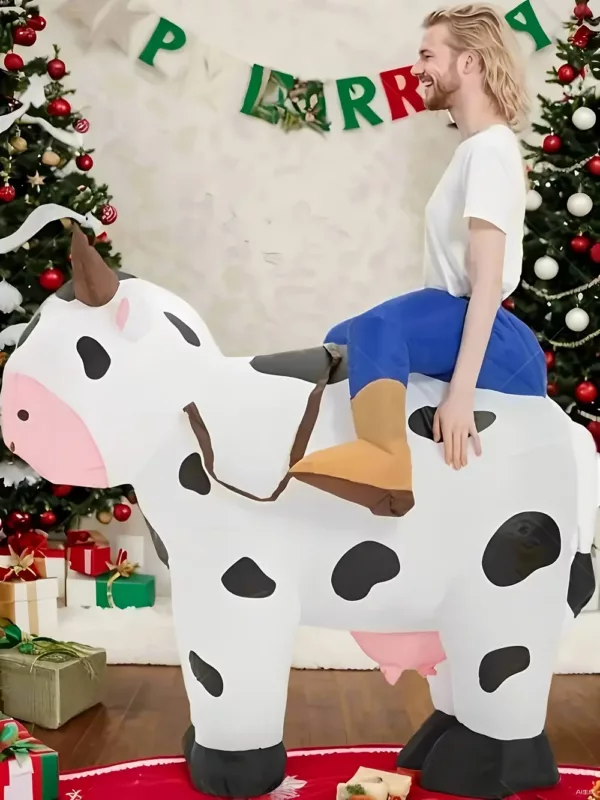 Déguisement vache gonflable adulte avec gonfleur intégré – tenue amusante Halloween