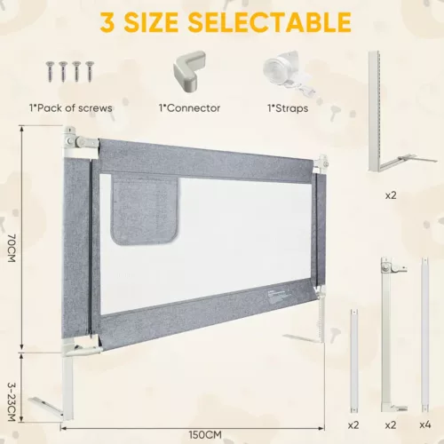 Barrière de lit bébé à levage vertical – sécurité anti-chute portable