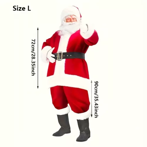 Costume Père Noël 8 pièces pour adulte – tenue traditionnelle luxe pour fête