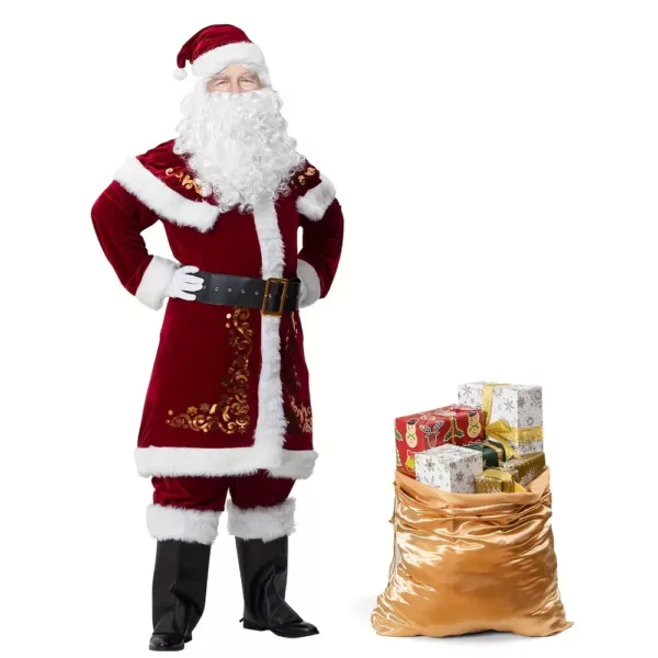 Costume Père Noël velours luxe adulte – ensemble complet 12 pièces