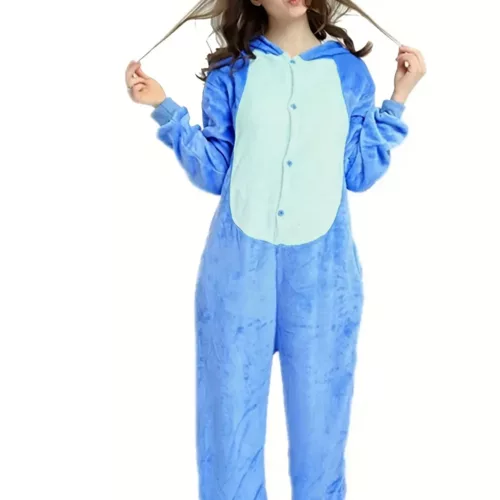 Pyjama combinaison Stitch adulte en polaire douce avec capuche – unisexe confortable